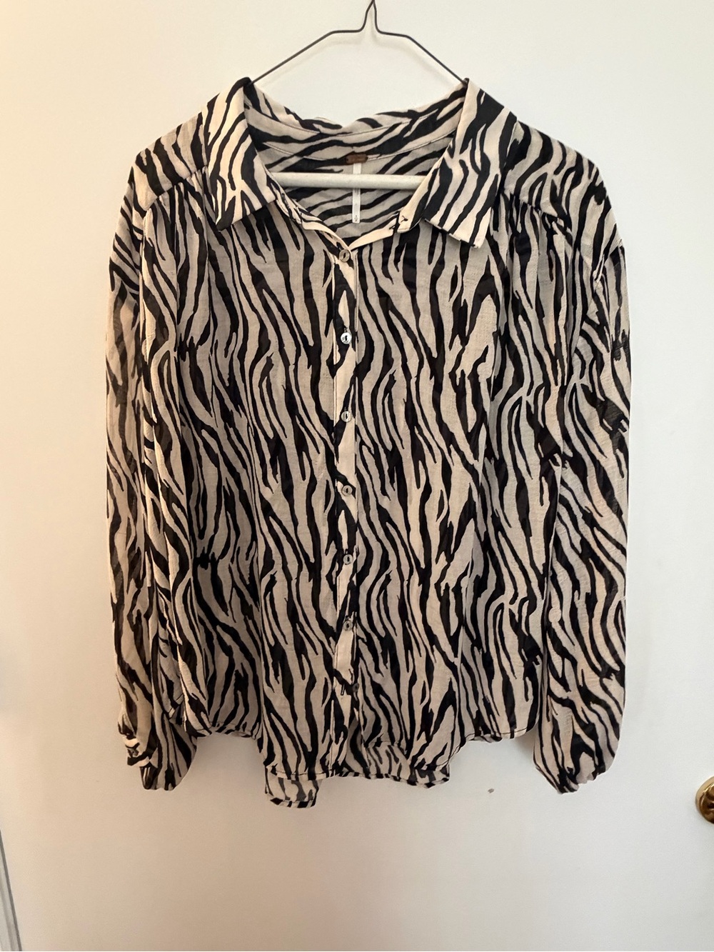 Free People Zebra-Print Button Front Blouse - Black & Cream